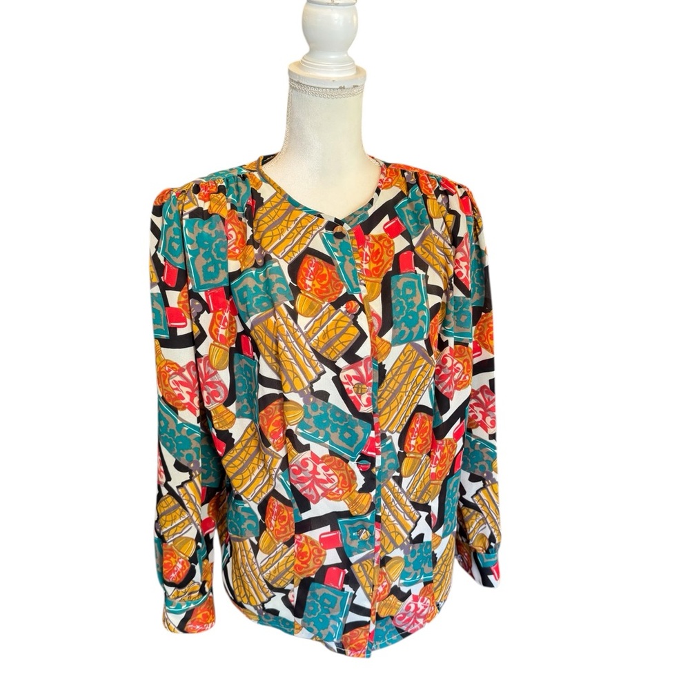 TESS Vintage Perfume Bottle Novelty Printed Polyester Top 6